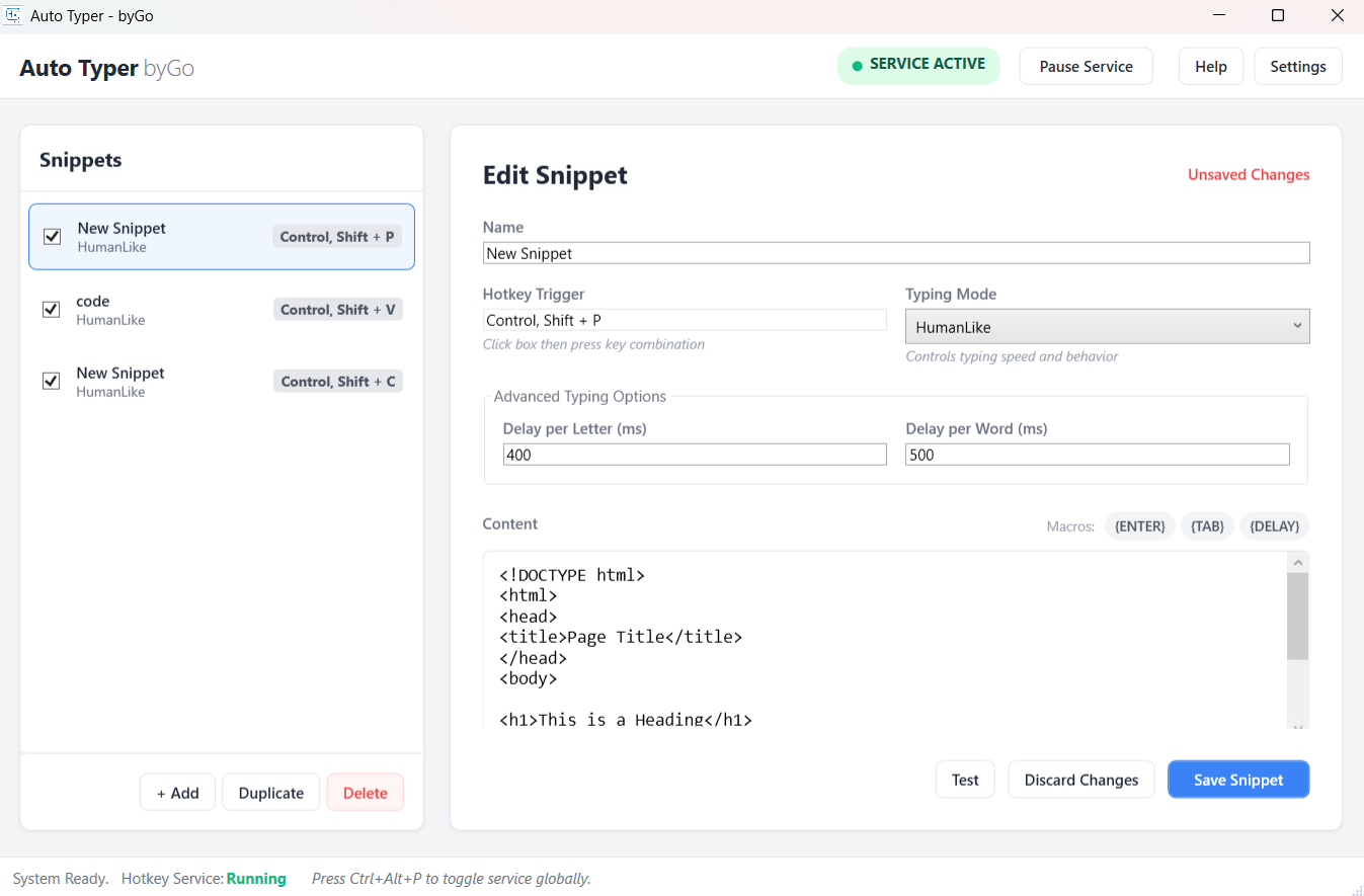 Auto Typer Application Interface